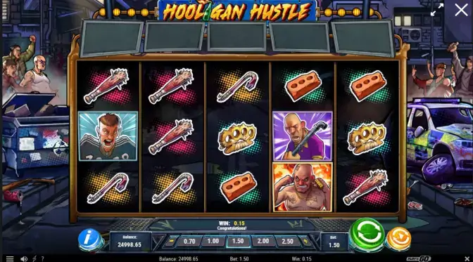 Stacked symbols in the Hooligan Hustle slot